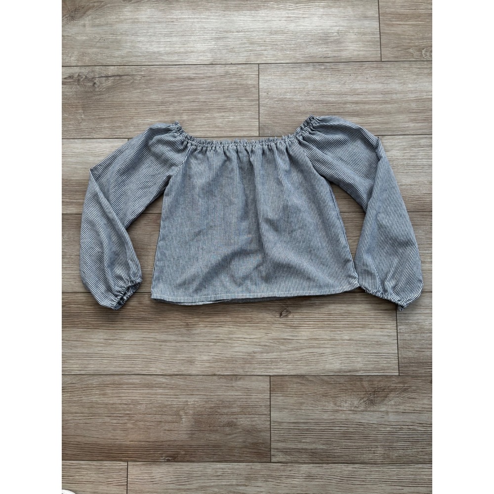 Brandy‎ Melville Off The Shoulder Striped Top Blue White Pinstripe Cotton Blouse